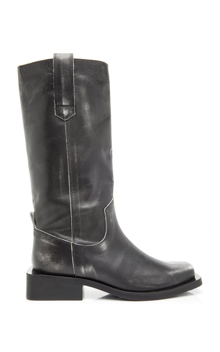 Ganni Exclusive Distressed Leather Motorcycle Boots