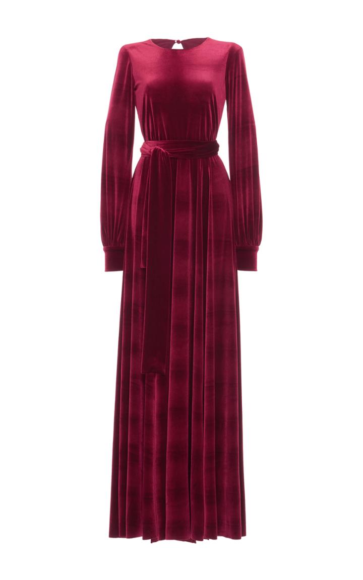 Luisa Beccaria Velvet Long Sleeve Maxi Dress