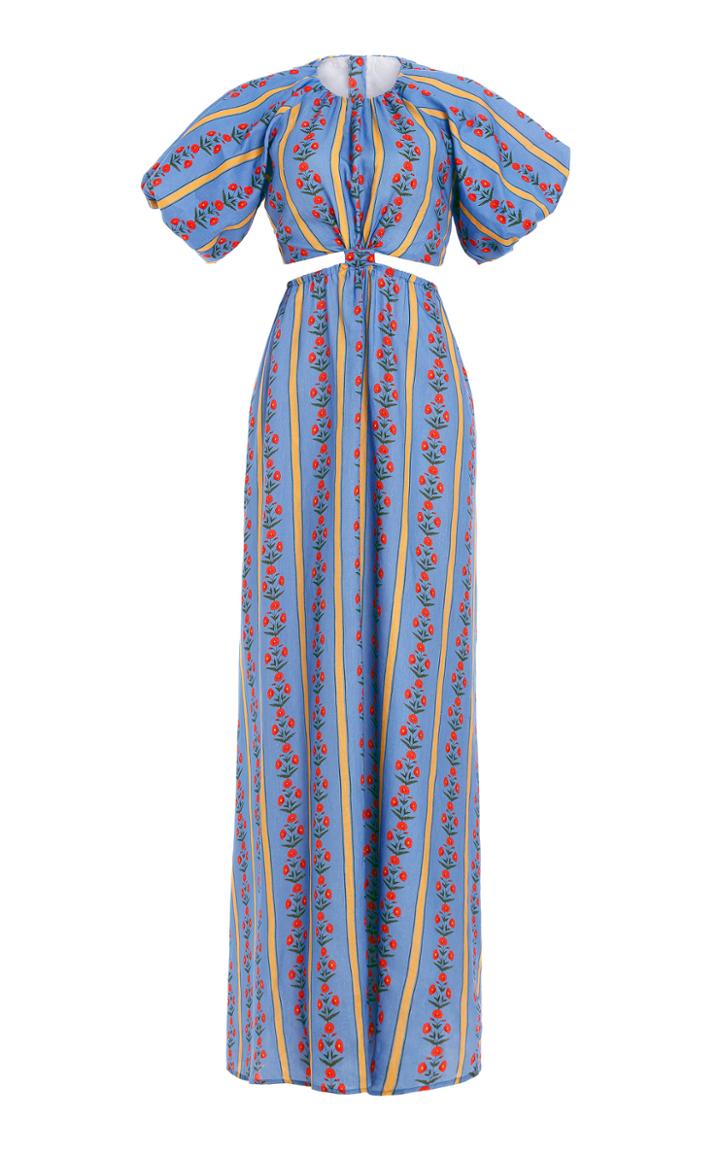 Moda Operandi Agua By Agua Bendita Laurel Cutout Carmina-print Linen Maxi Dress