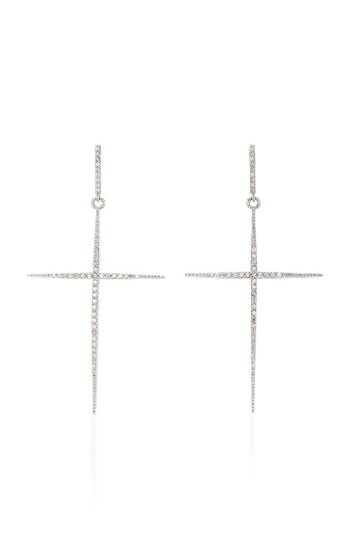 Sheryl Lowe Large Cross Sterling Silver Diamond Earrings