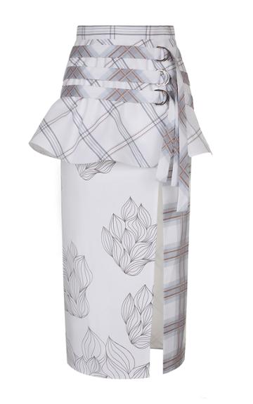 Ruban Mixed Print Belted Peplum Skirt