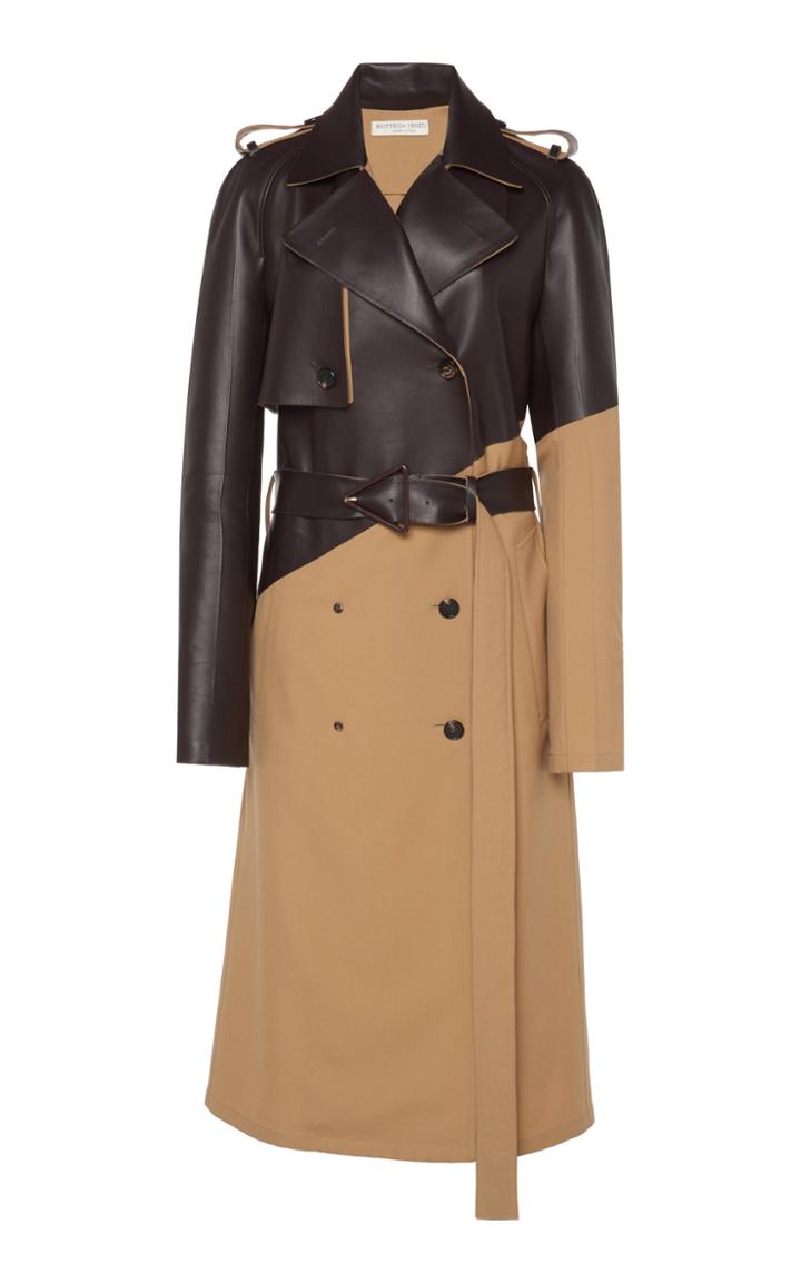 Bottega Veneta Belted Dual Wool And Leather Trench Coat