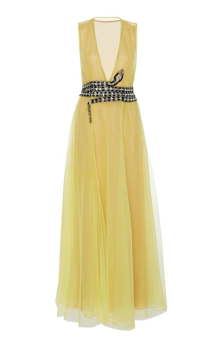 Cucculelli Shaheen Marcasite Tulle Embroidered Gown