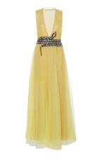 Cucculelli Shaheen Marcasite Tulle Embroidered Gown