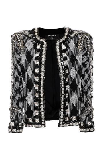 Moda Operandi Balmain Bead-embellished Gingham Knit Jacket