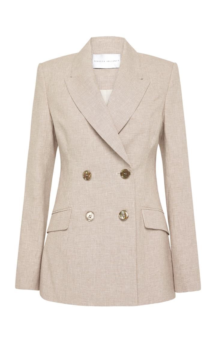 Moda Operandi Rebecca Vallance Zohra Checked Cotton-linen Double-breasted Blazer