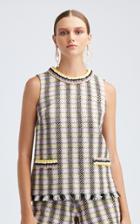 Moda Operandi Oscar De La Renta Crewneck Sleeveless Tweed Braided Trim Top