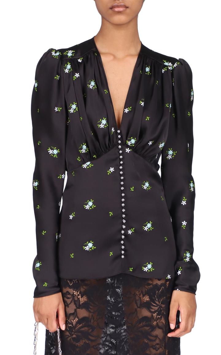 Moda Operandi Paco Rabanne Floral-embroidered Satin Top