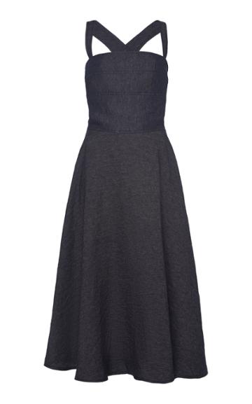 Martin Grant Criss-cross Flared Linen Midi Dress