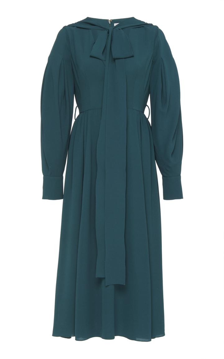 Emilia Wickstead Farnia Crepe Pussy Bow Midi Dress