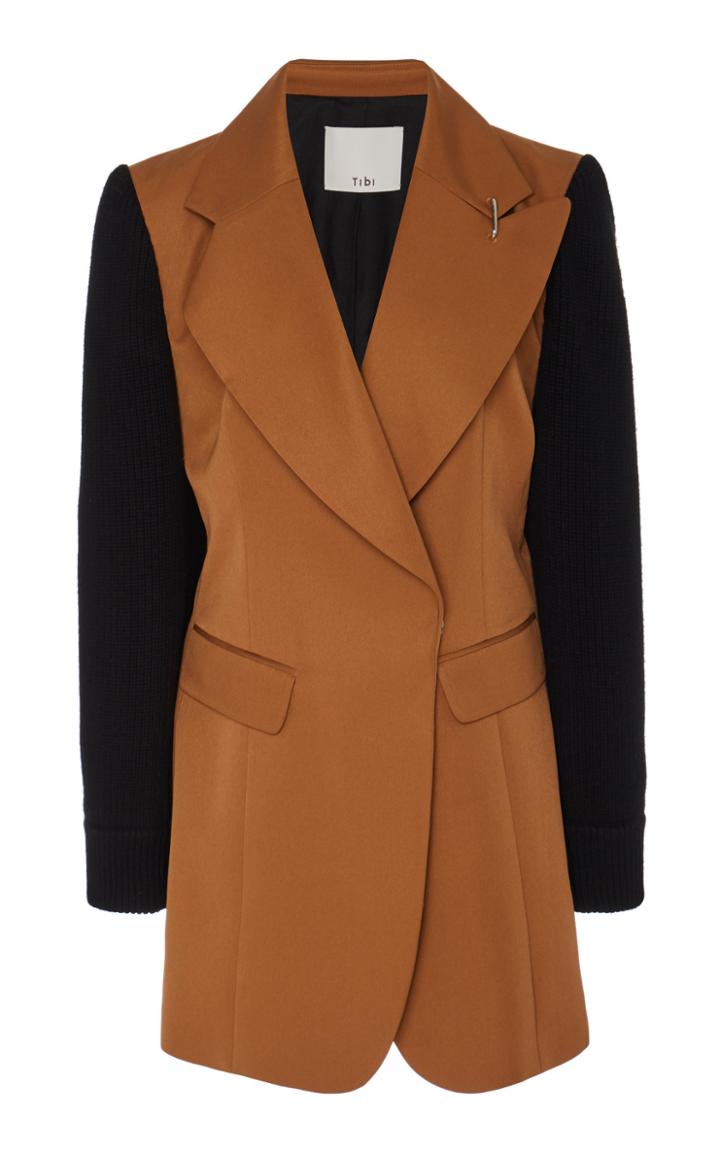 Tibi Longline Color-blocked Twill Blazer