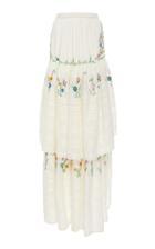Loveshackfancy Andrea Tiered Floral-embroidered Cotton Skirt