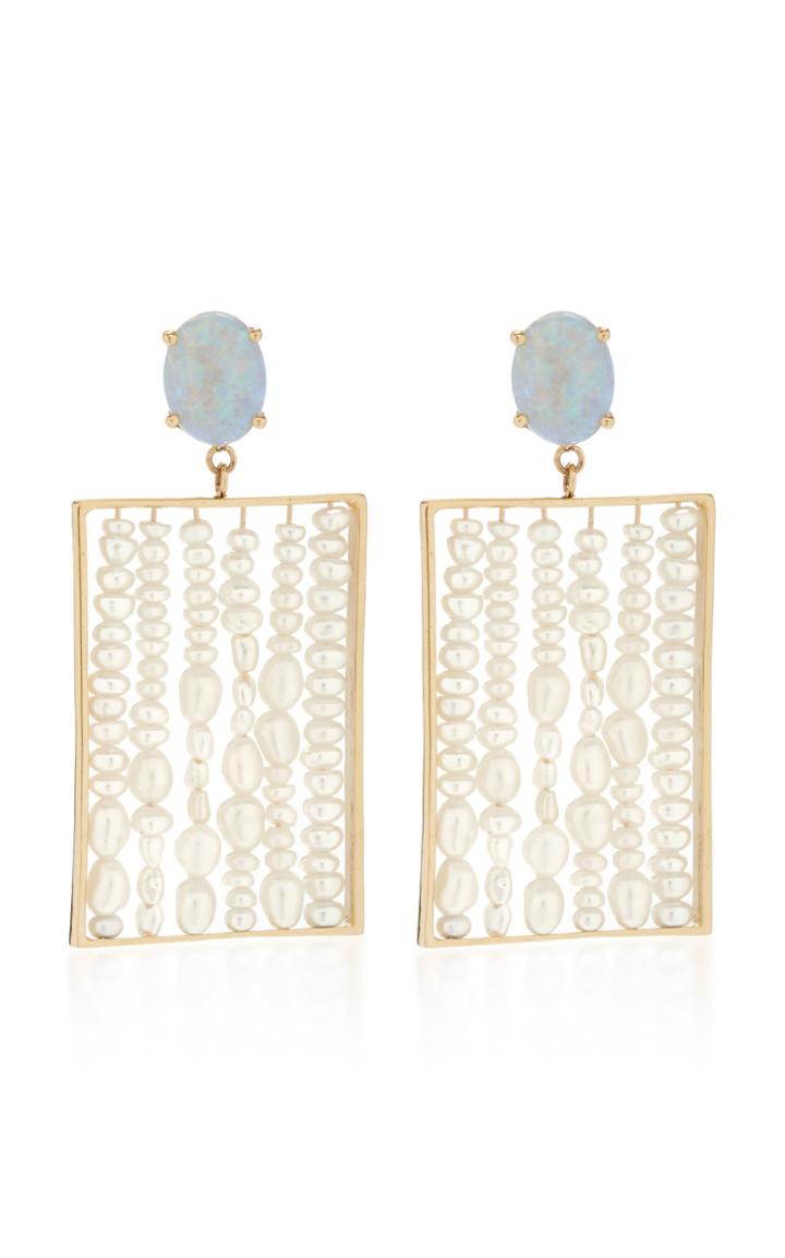 Wwake Gold Opal And Seed Pearl Earrings