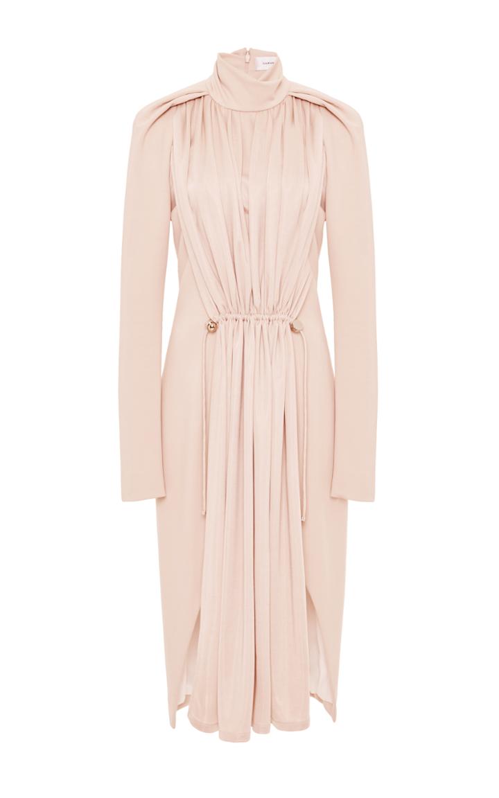 Carven Mock Neck Pleated Dress