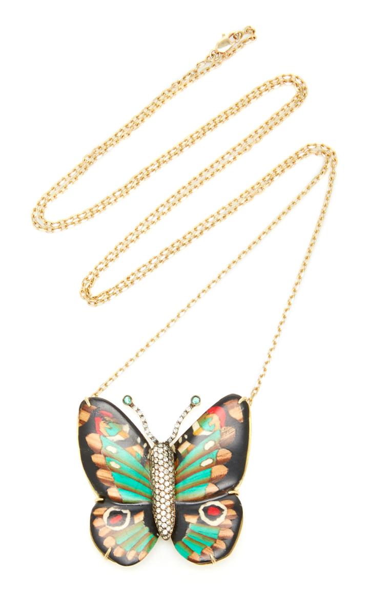 Silvia Furmanovich Green Butterfly Marquetry Necklace