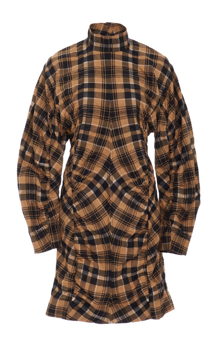 Ganni Checked Cotton-seersucker Mini Dress