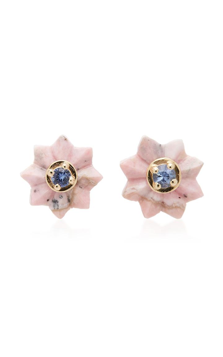 Alice Cicolini Summer Snow 9k Gold Rhodochrosite And Tanzanite Earrings