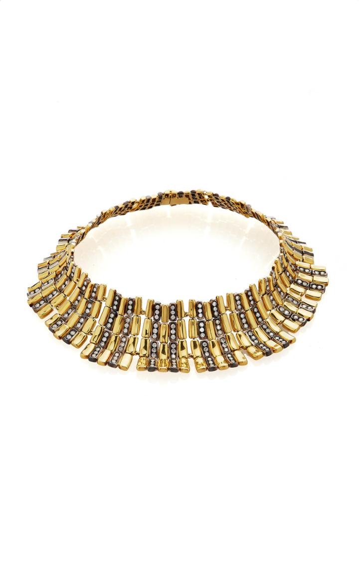 Fred Leighton 18k Yellow Gold Choker Necklace With Blackened Gold Mountings And Diamond Curved Bars
