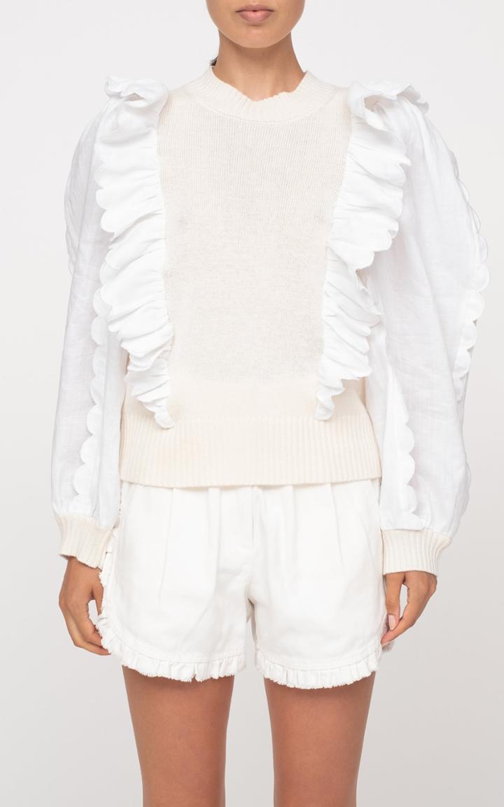 Moda Operandi Sea Shannon Scalloped-trimmed Ribbed Sweater