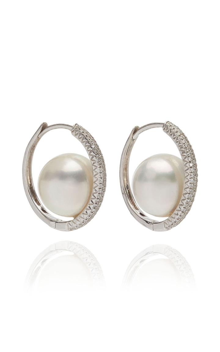 Moda Operandi Samira 13 18k White Gold Australian Pearl Orbit Hoops