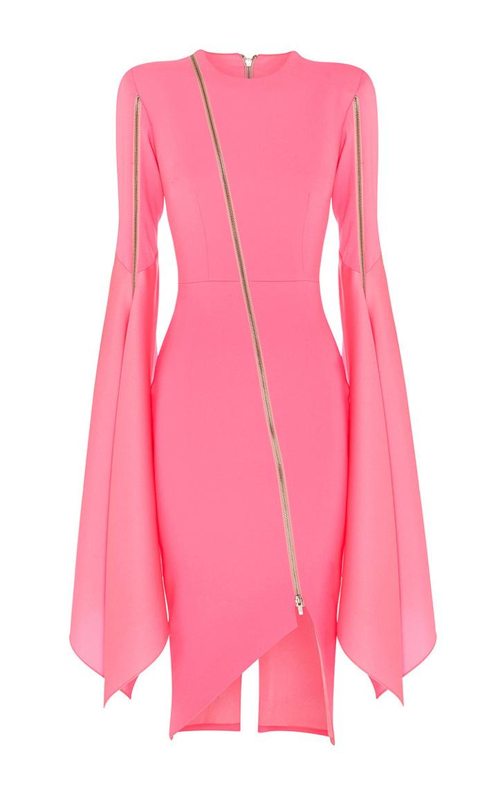 Alex Perry The Darcy Satin Crepe Zip Long Sleeve Split Lady Dress