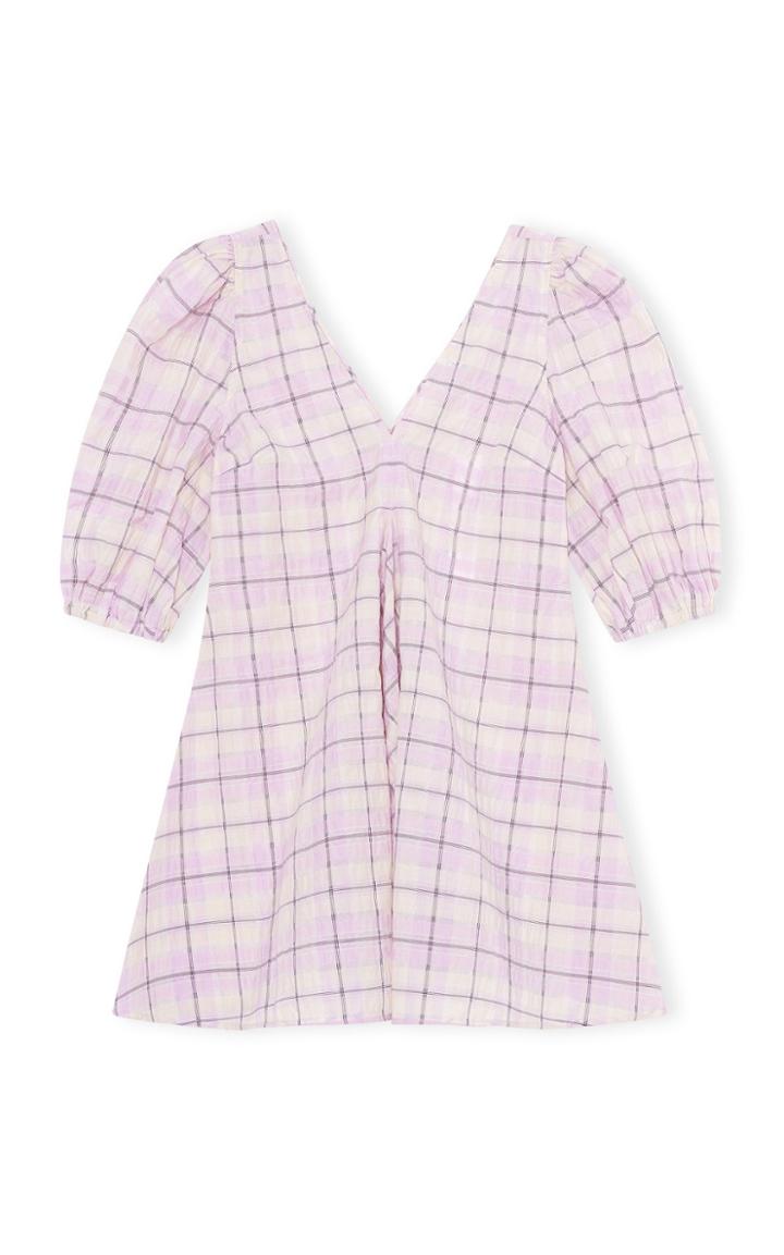 Moda Operandi Ganni Seersucker Check V-neck Mini Dress