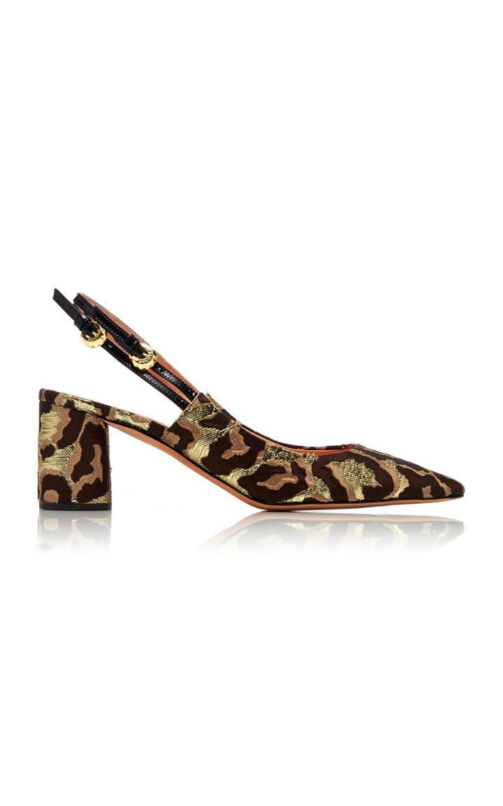 Rochas Cheetah-print Brocade Slingbacks