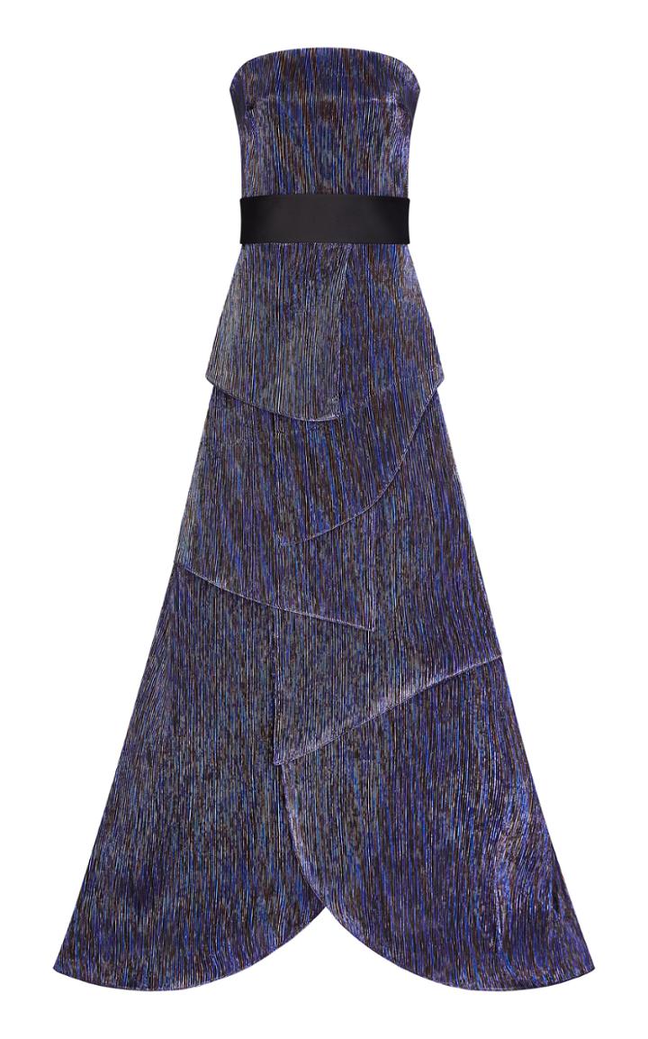 Moda Operandi Safiyaa Diana Metallic Ribbed Jacquard Strapless Gown