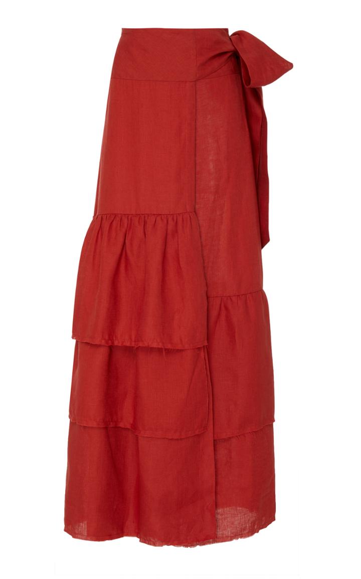 Johanna Ortiz M'o Exclusive Bahia De Ramla Tiered Linen Maxi Skirt