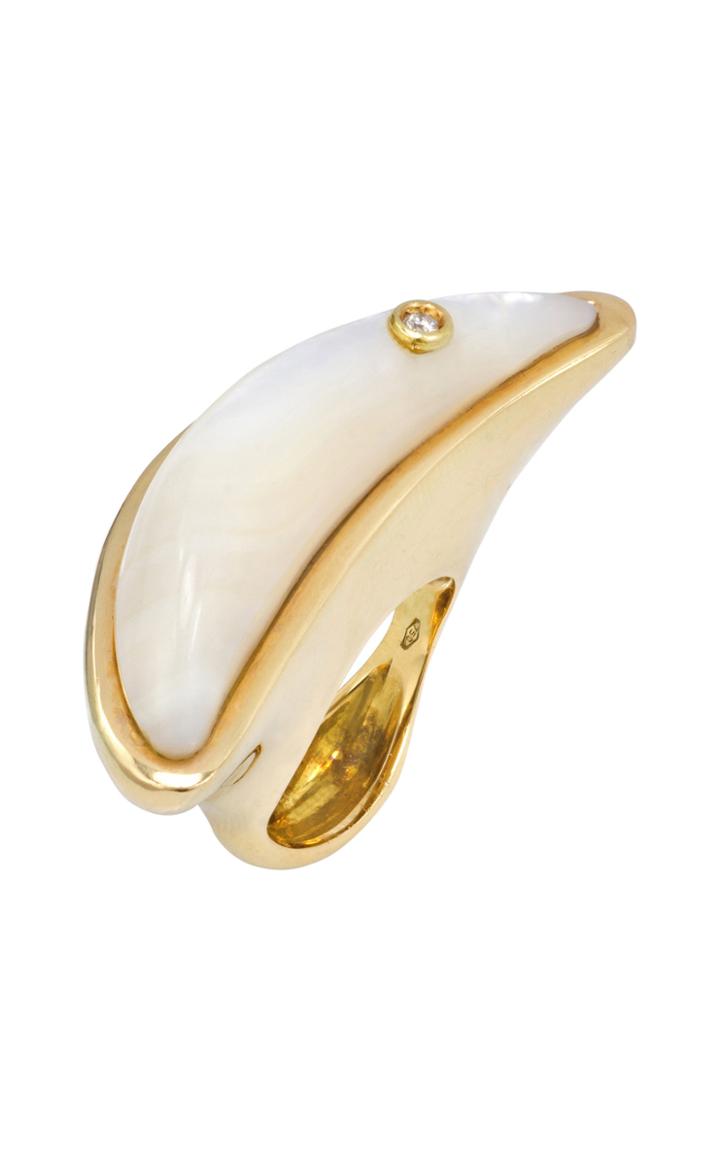 Mahnaz Collection Vintage Carved Shell Diamond And 18k Gold Ring