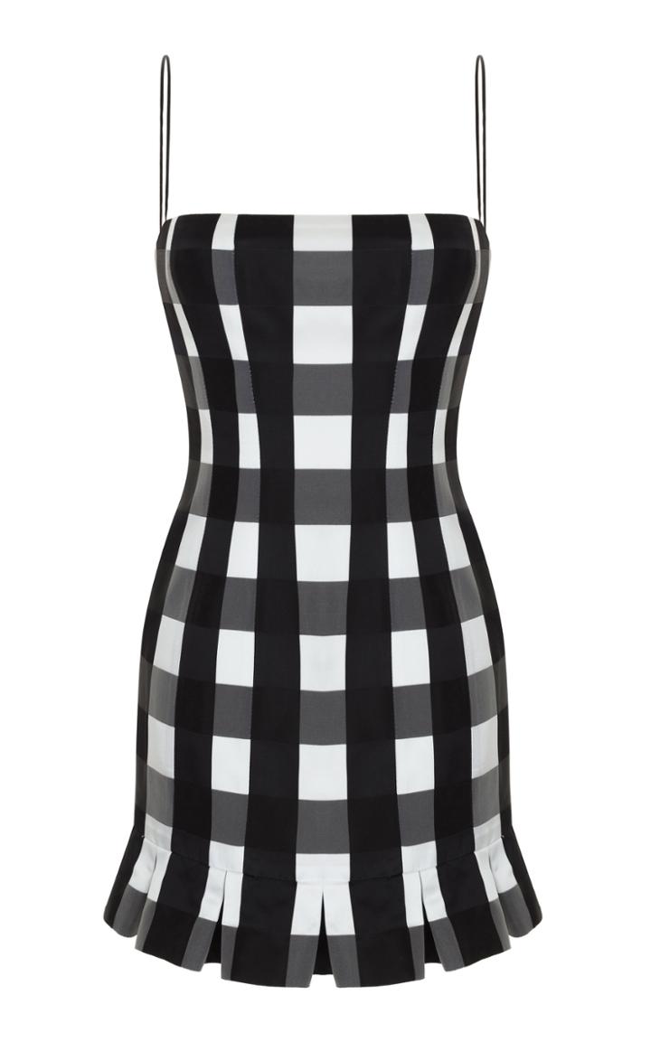 Rasario Square-neck Plaid Satin Dress