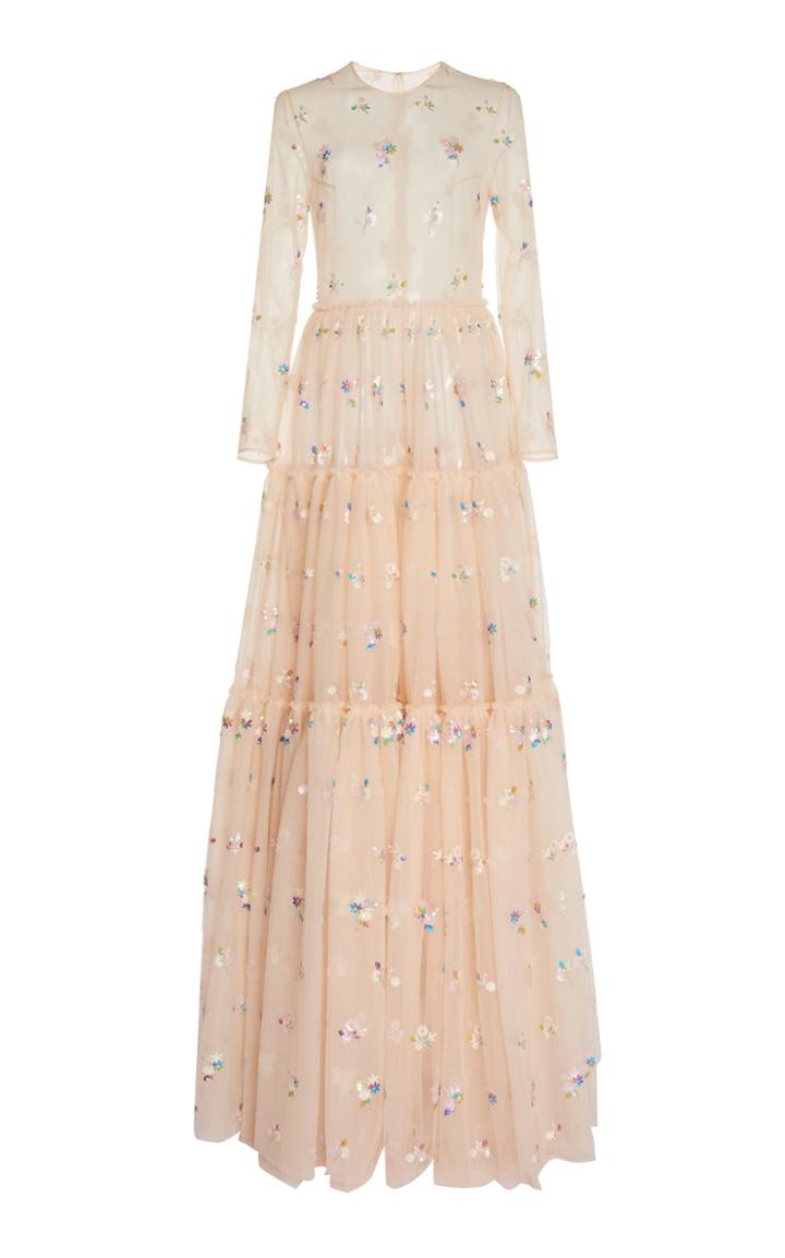 Huishan Zhang Quinn Embroidered Tulle Gown