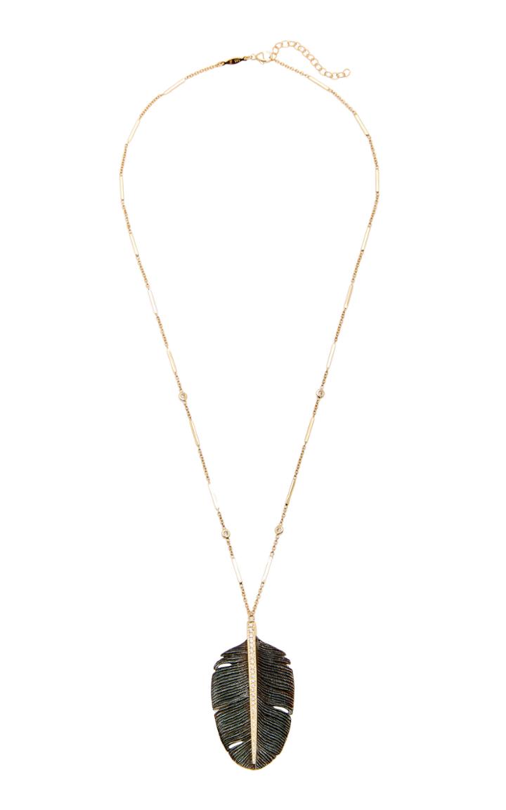 Jacquie Aiche 14k Yellow Gold Large Black Feather Necklace