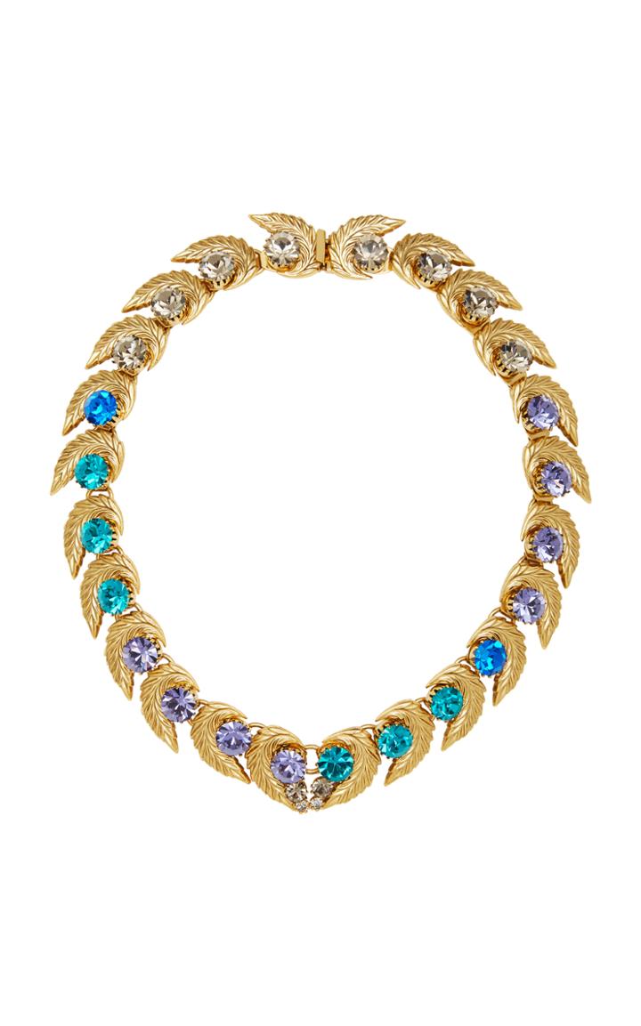Nicole Romano 18k Gold-plated Leaf And Colored Crystal Necklace