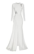 Alex Perry Lily Satin Crepe Longsleeve Drape Crystal Gown