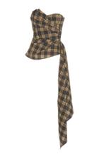 Moda Operandi Veronica Beard Selima Draped Plaid Cotton-blend Strapless Top