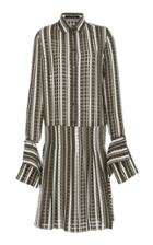 Rokh Pleated Striped Pliss-voile Shirtdress