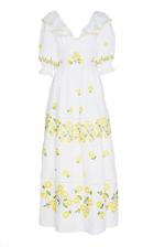 Moda Operandi Gl Hrgel Embroidered Linen Open-back Ruffled Maxi Dress Size: Xs