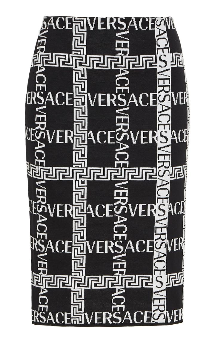 Versace Logo-print Cotton-blend Mini Pencil Skirt
