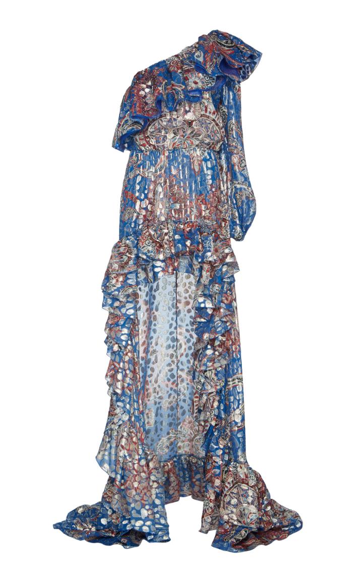 Dundas One-shoulder Metallic Fil Coup Silk-blend Maxi Dress