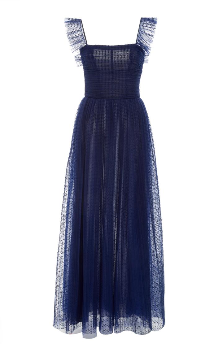 Monique Lhuillier Midnight Flocked Tulle Tea Length Dress