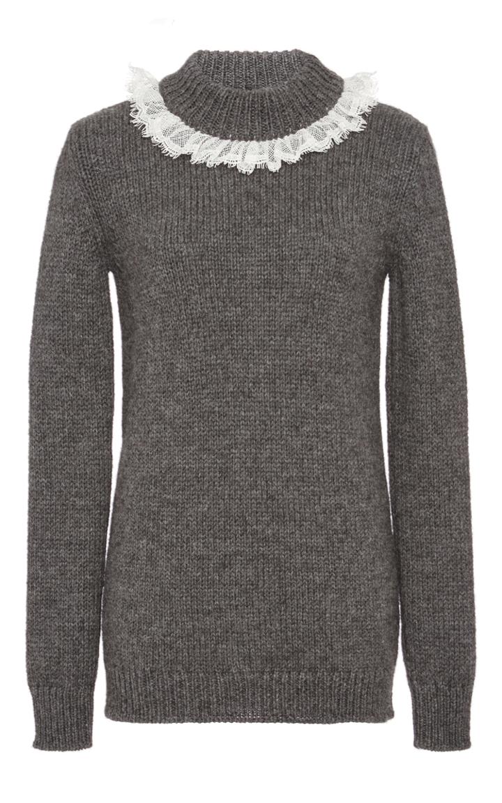 Isa Arfen Long Sleeve Sweater With Lace Trim