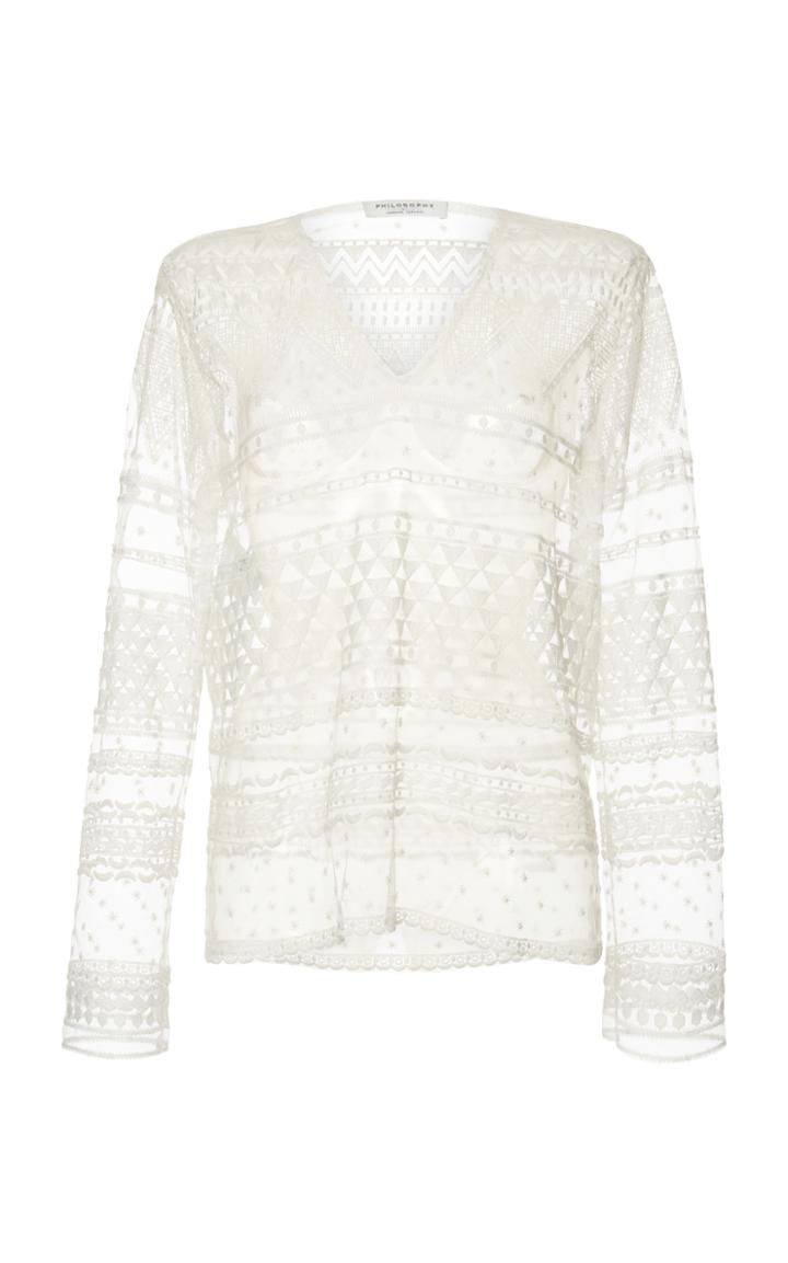 Philosophy Di Lorenzo Serafini Embroidered Tulle Blouse