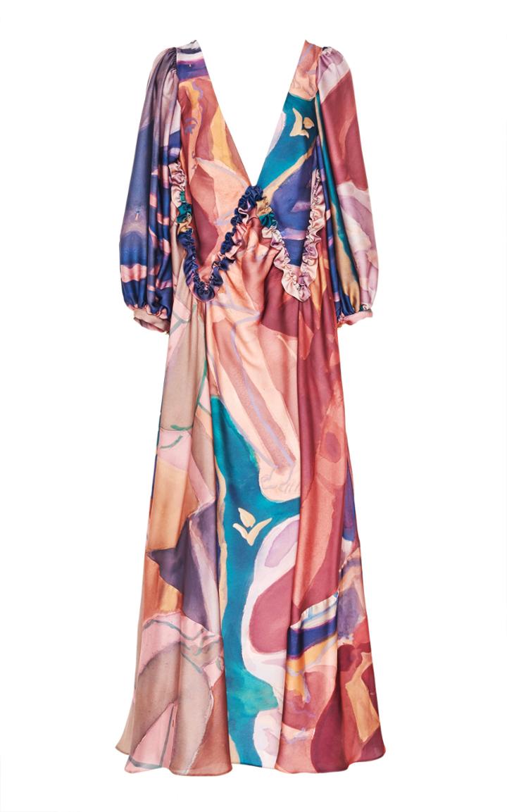 Moda Operandi Sandra Mansour Je L'ai Dessin Printed Silk Satin Maxi Dress Size: 34