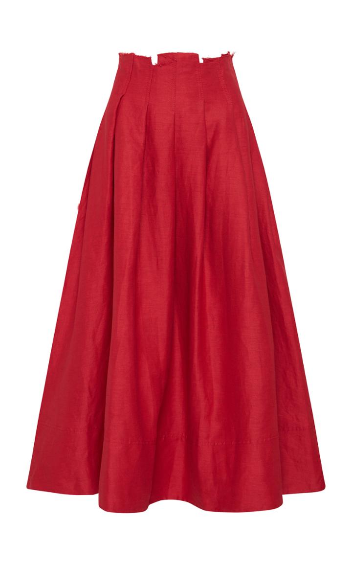 Moda Operandi Aje Apres Pleated Linen Midi Skirt