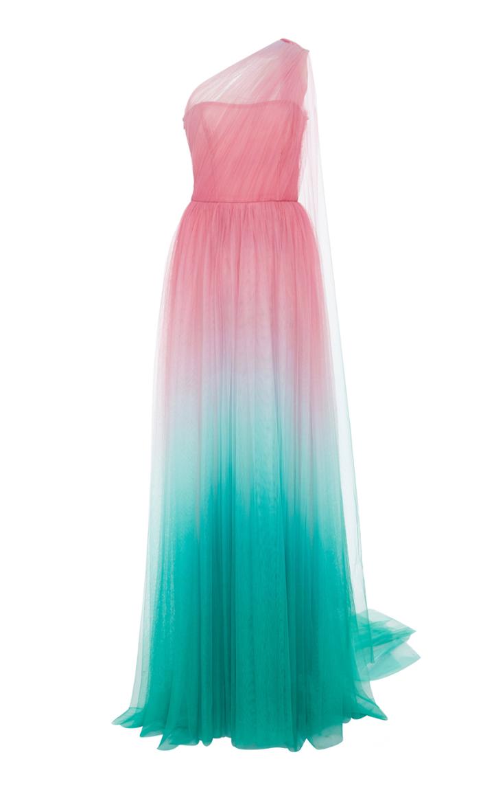 Monique Lhuillier One-shoulder Ombr Tulle Gown