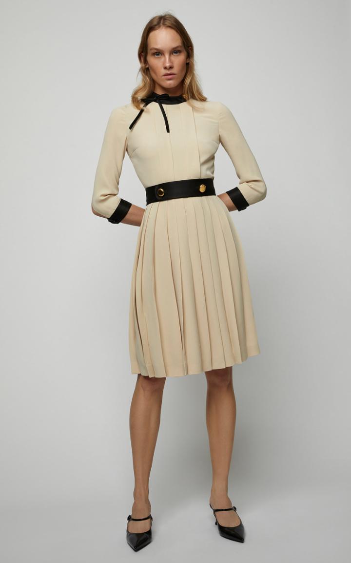 Prada Three Quarter Sleeve Pleated Dress With Belt