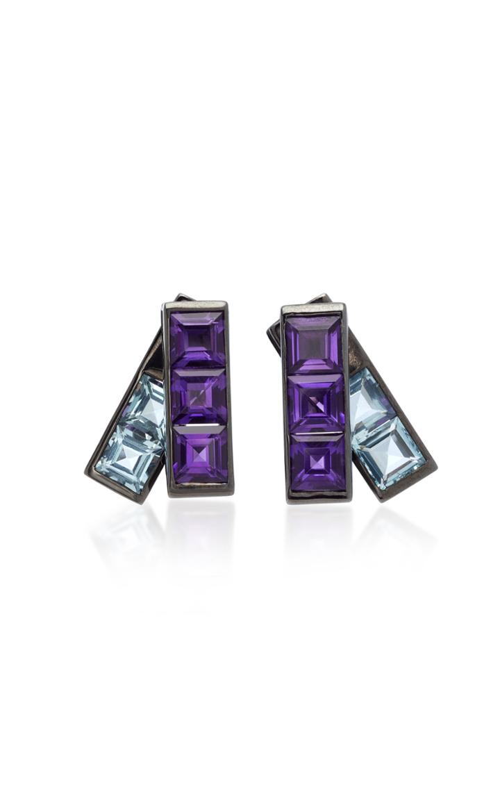 Lynn Ban Jewelry Insignia Rhodium Amethyst And Aquamarine Earrings