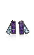 Lynn Ban Jewelry Insignia Rhodium Amethyst And Aquamarine Earrings