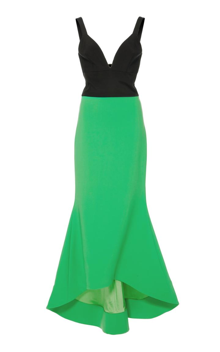 Christian Siriano Black/grass Green Open Neck Trumpet Dress